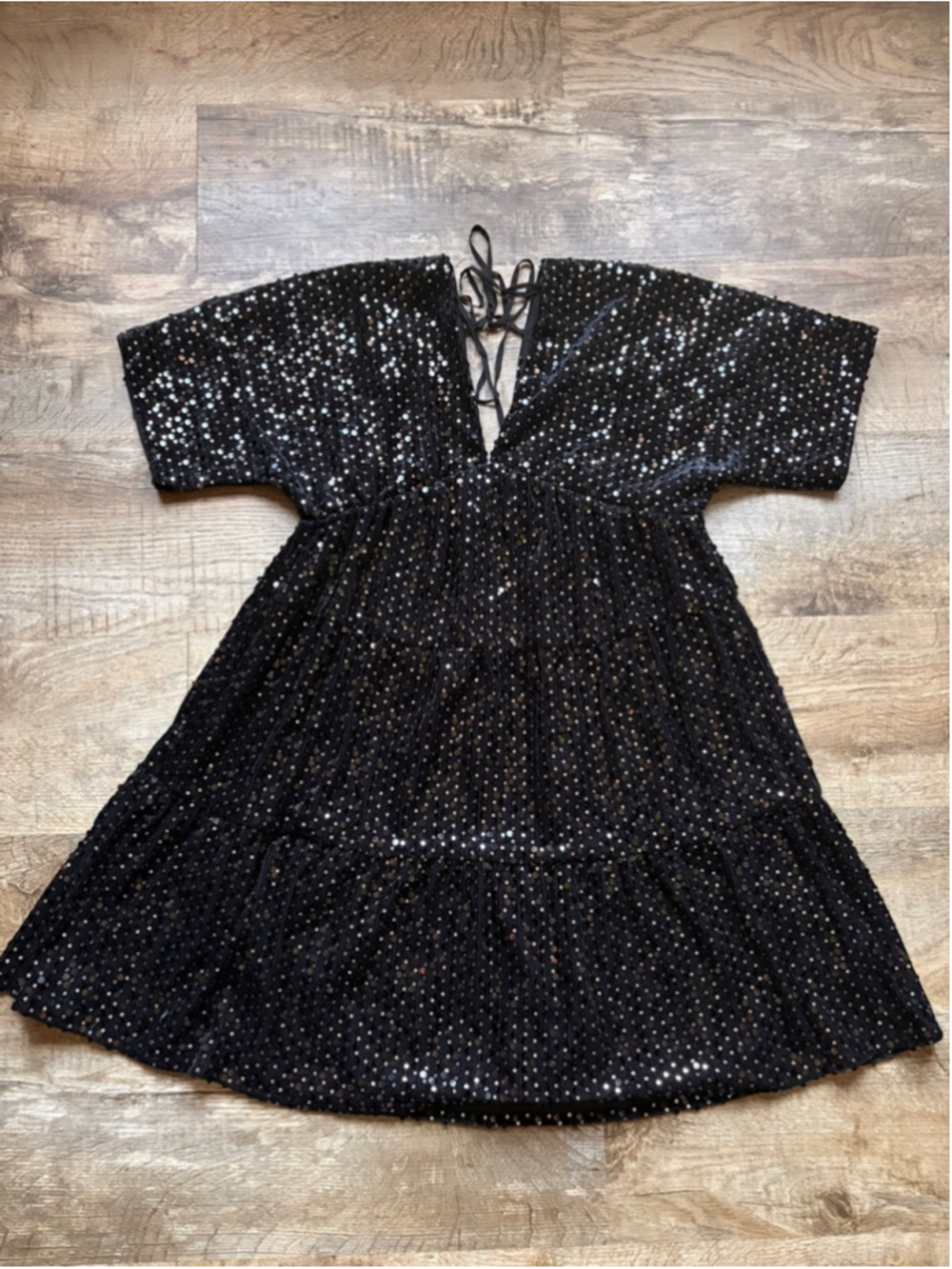 Wishlist Black Sequined Tiered Mini Dress Medium